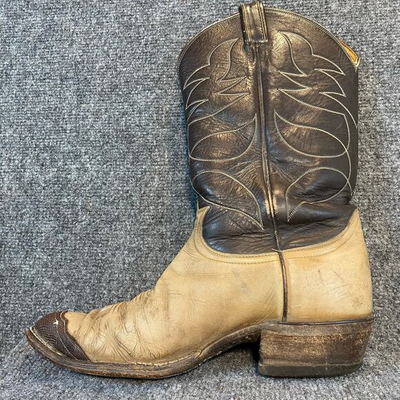 Vintage Tony Lama Men 10 Cowboy Boot Two Tone Brown Cream Leather Western Stitch main image 8